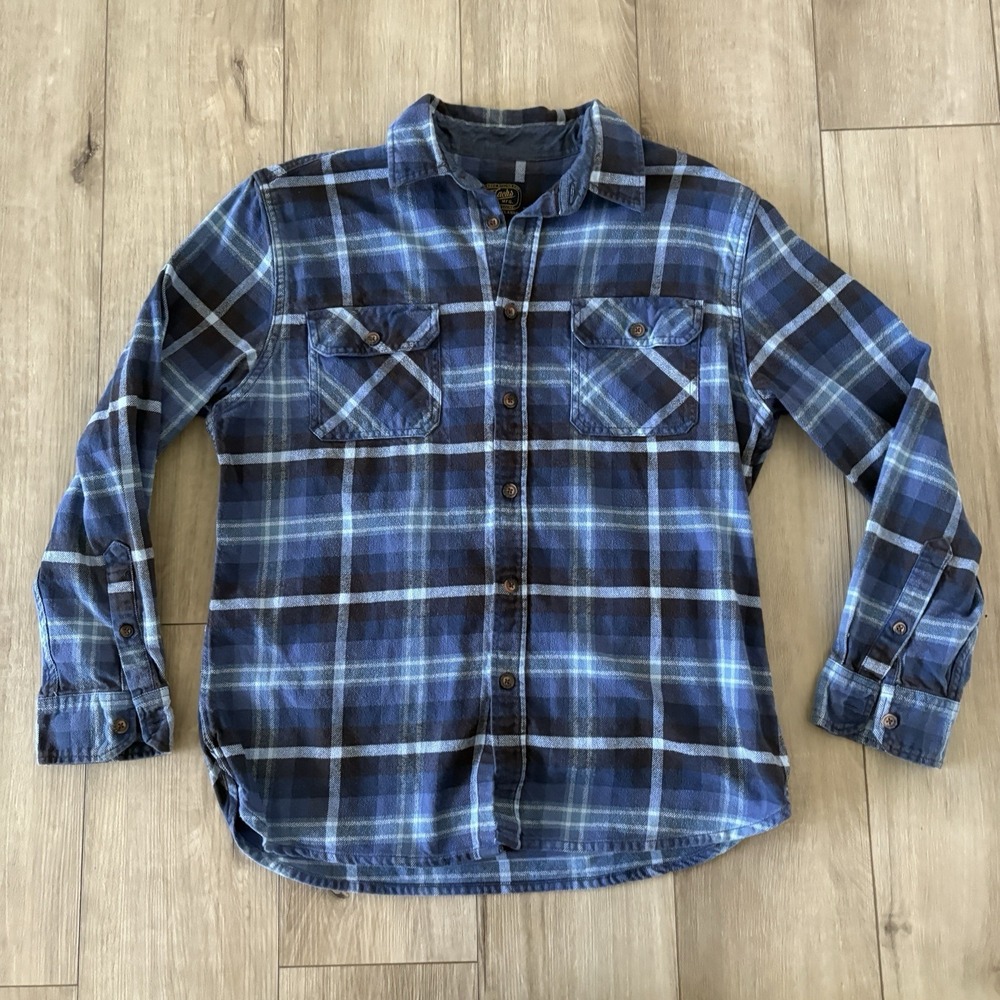Jachs MFG Blue Plaid Heritage Flannel Button Down‎ Shirt Men's Large L